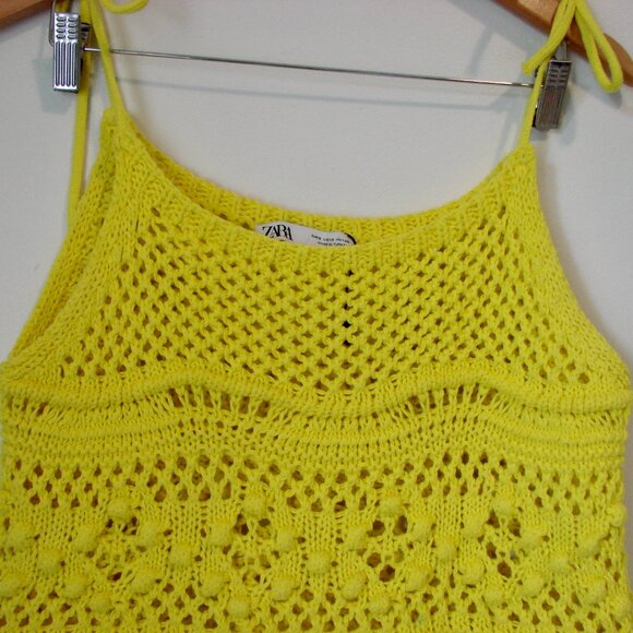 Zara Yellow Crochet Knit Top Boho Tie Straps Cropped Loose Fit NEW NWT Small - Picture 4 of 16